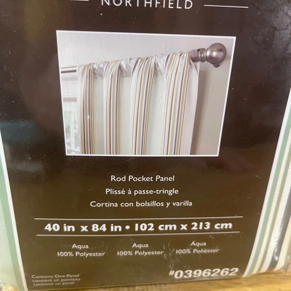 Allen + Roth Northfield Aqua Striped Rod Pocket Curtain Panel 40x84 0396262 NEW